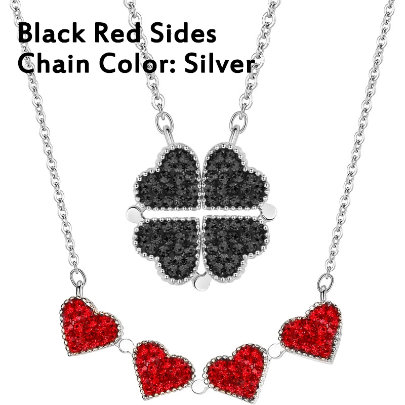Новинка, простое модное креативное ожерелье из стерлингового серебра, женское, можно разрезать, S925, четыре листа клевера, подвеска, колье, ювелирное изделие - Окраска металла: RedBlackSilverChain