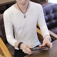 Зимний Белый повседневный мужской свитер тонкий розовый и черный мужские свитера с длинными рукавами серый мужской свитер с v-образным вырезом
