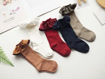 

New children's socks baby newborn tube socks baby girls ruffle velvet lace up socks Cotton
