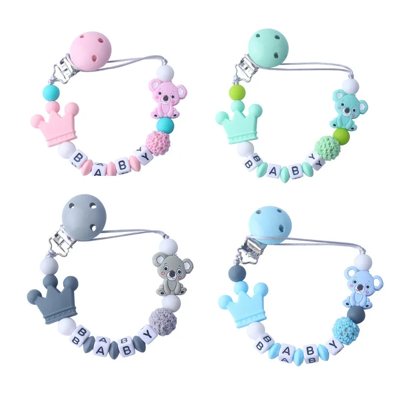 Baby Pacifier Clip Chain Cute Cartoon Bear Letters Toy Pacifier Feeding