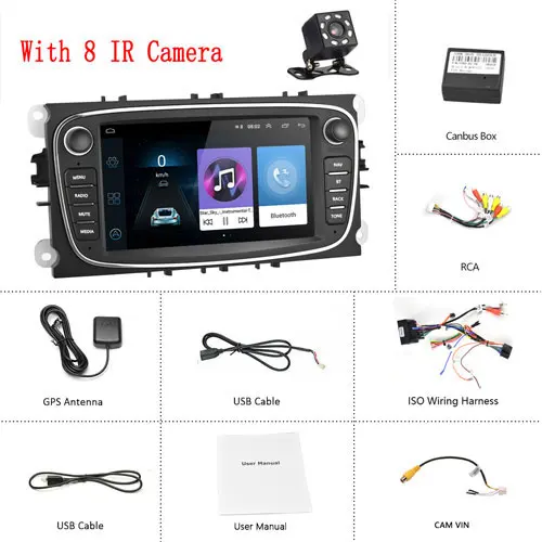 Camecho 2 DIN 7 ''Android 8,1 Автомобильный мультимедийный плеер gps автомобильный Радио Wifi Автомобильный плеер для Ford/Focus/S-Max/Mondeo 9/Galaxy/C-Max - Цвет: Black  8 IR Camera