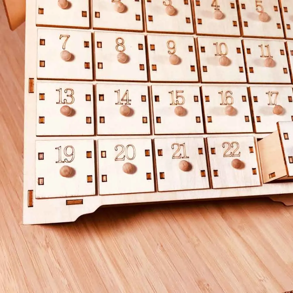 

Festival Pull Out Drawers Home Advent Calendar Party LED Light Holiday Christmas Wooden Ornament Storage DIY Desktop Decoration