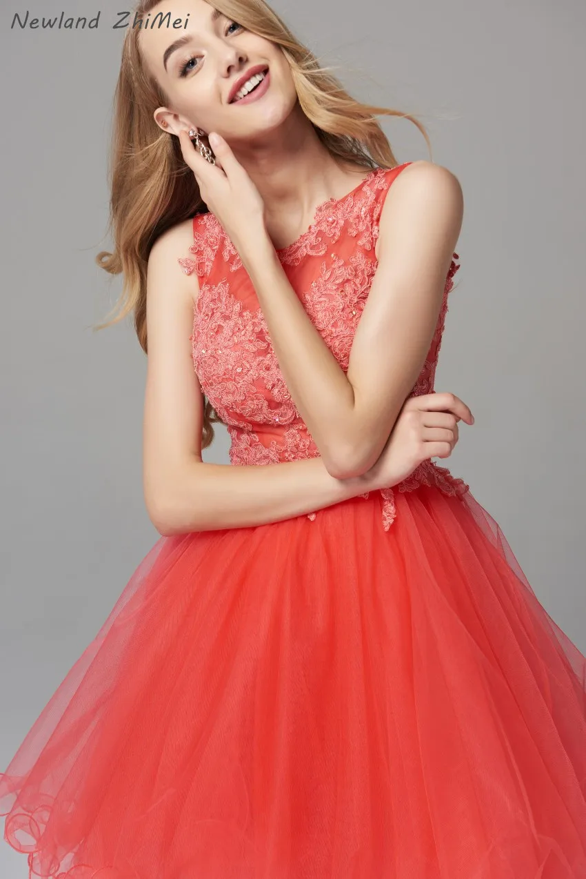 Newland ZhiMei, оранжевое красное коктейльное платье, элегантное, Аппликация из бисера, тюль, сексуальное, открытая спина, А-линия, платья для выпускного вечера
