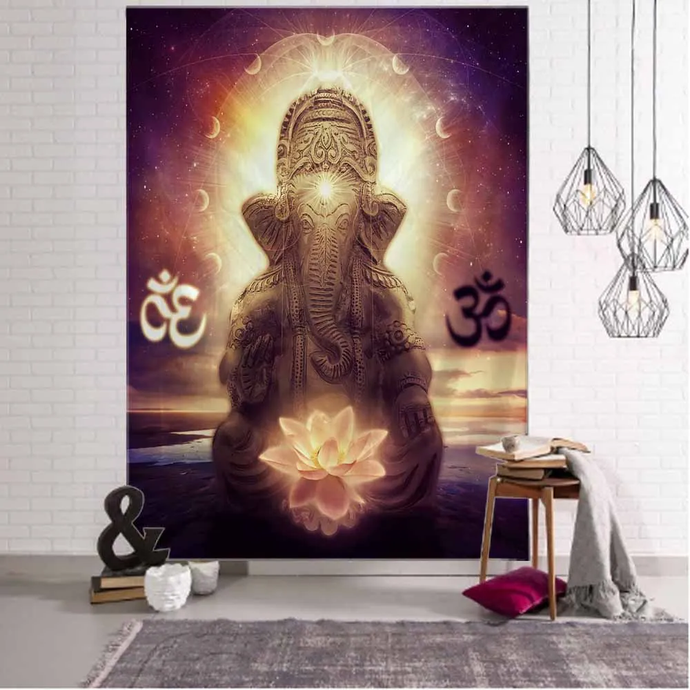 Retro mandala tapestry elephant head Buddha psychedelic flower plant wall hanging bohemian aesthetics home wall decoration 3