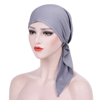 

Tail Muslim Solid Color Women's Cover Cotton Hijab Cap Islamic Head Wear Hat Underscarf Bonnet Turkish Scarves Muslim Headcover