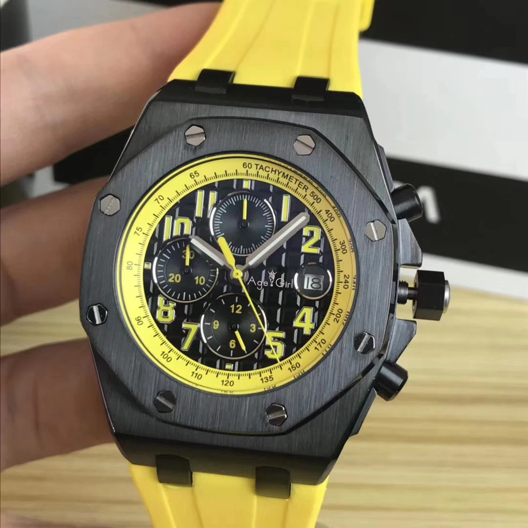 

Luxury Brand New Men Silver Blue Black Rubber Watch Automatic Mechanical Sapphire Watches Transparent Royal Tachymeter Limited