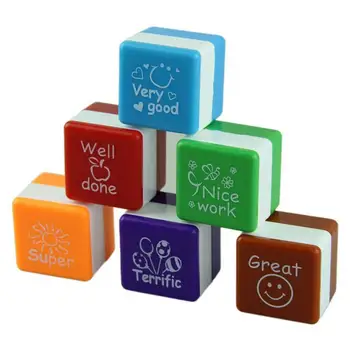 

6pc/set Kindergarten Teachers reward Stamper Children School Motivation Praise Reward Stamps Sticker DIY English Words kids Toys