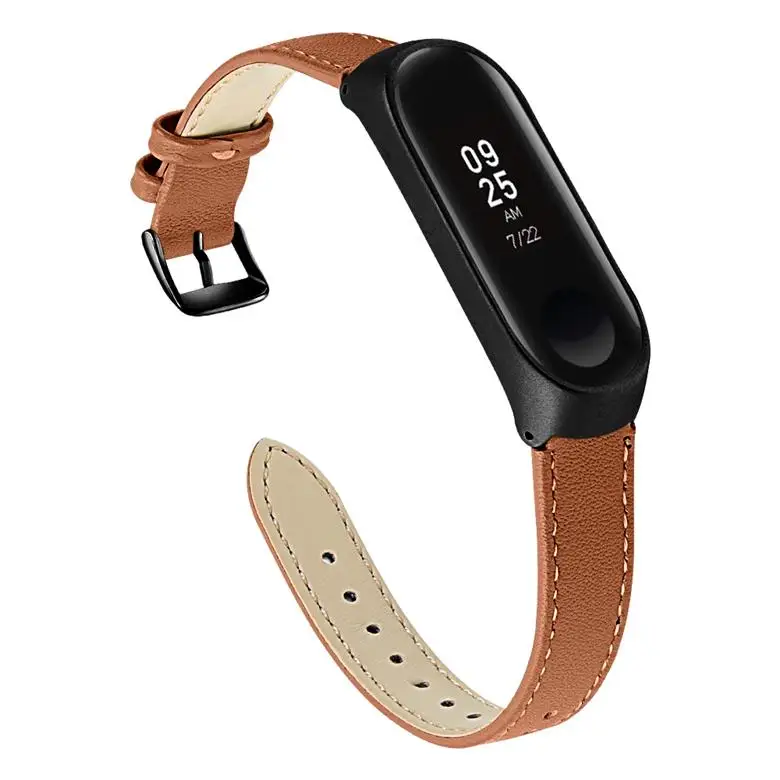 Для mi Band 4 3 Кожаный ремешок на запястье для xiaomi mi 4/3 аксессуары браслет mi band 4 женский браслет с узором - Цвет ремешка: brown