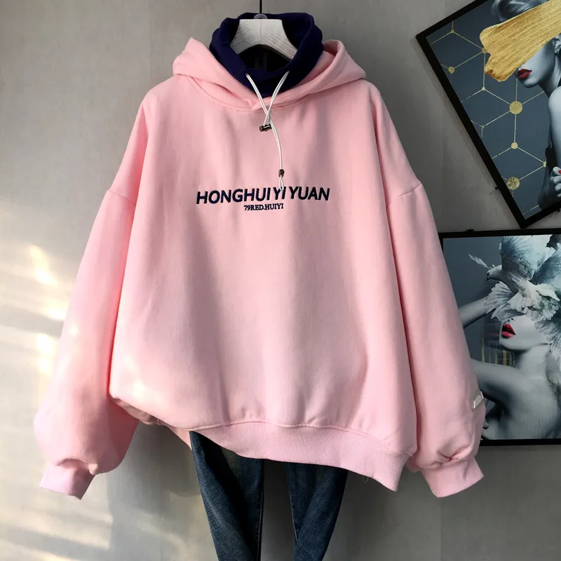 Autumn& Winter New Arrival Fake Two-piece Sweatshirt Korean Version Loose Ovesize Sweatshirt Hooded Padded Free Shipping