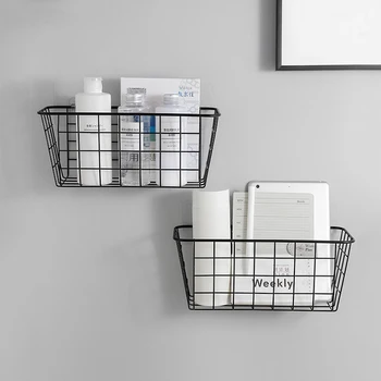 

Rectangular Storage Box Wall Hanging Rack Punch-free Storage Basket Storage Organization Bathroom Kitchen Accessories