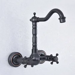 Kitchen Wet Bar Bathroom Vessel Sink Faucet Black Oil Rubbed Brass Wall Mounted Swivel Spout Mixer Tap Dual Cross Handles msf725