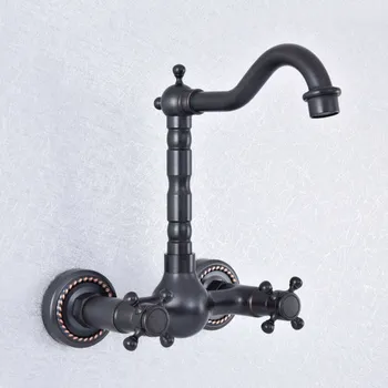 

Kitchen Wet Bar Bathroom Vessel Sink Faucet Black Oil Rubbed Brass Wall Mounted Swivel Spout Mixer Tap Dual Cross Handles msf725