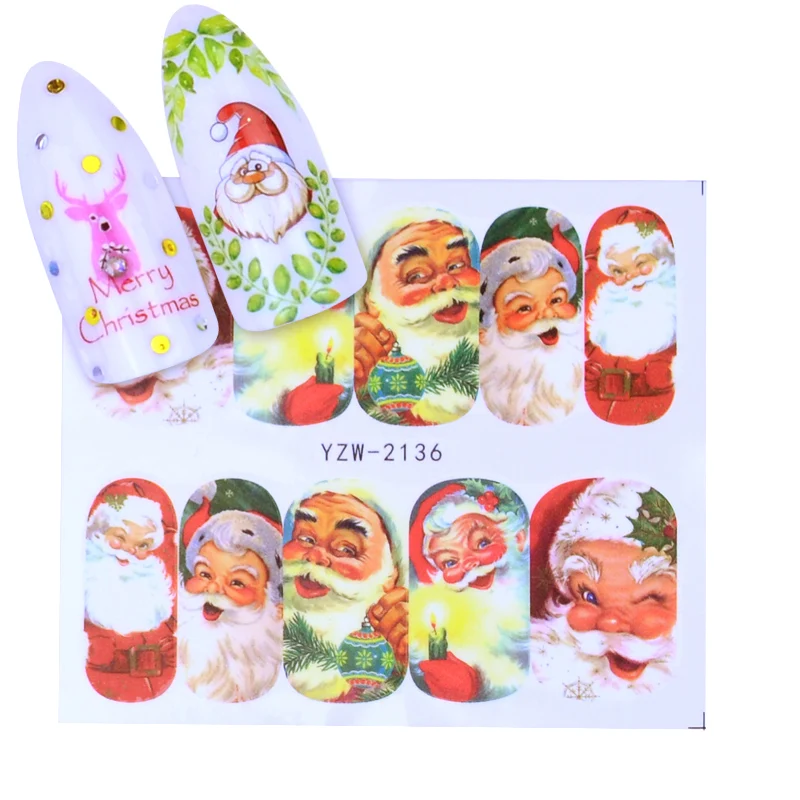 1 шт. Рождественская наклейка на ногти водная наклейка Рождественский Санта Клаус Олень переводная наклейка для ногтей маникюр инструмент украшения - Color: YZW-2136