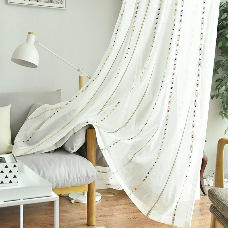 New Natural Embroidered Sheer Curtains for Living Room kids Room Bedroom Elegant Yarn Curtains Embroidery White tulle Curtains