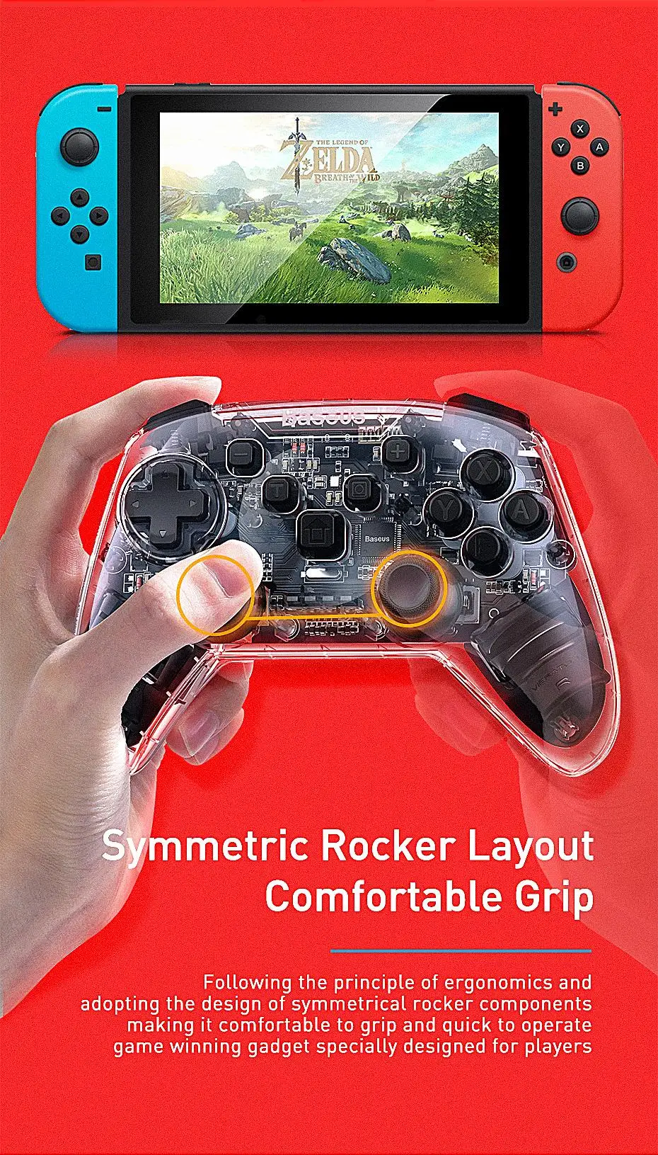 Геймпад Baseus Game Геймпад Для Nintendo Switch Bluetooth 6-осевой Датчик Движения Вибратор Контроллер Joypad Для Switch Lite ПК