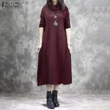 

ZANZEA Women Sweatshirt Dress Autumn Turtleneck Long Sleeve Sundress Vintage Kaftan Party Vestido Plus Size Pullover Dresses