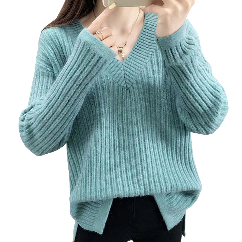 

кардига V Neck Sweater Knitted Fashion Womens Pullovers Sweaters Autumn Winter Sweater Tops For Women Sweater Jumper Pull Femme