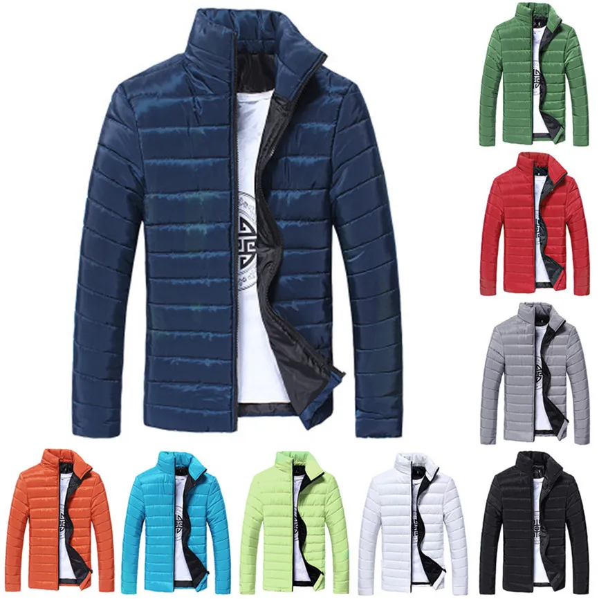 Куртка мужская верхняя одежда с длинным рукавом, сохраняющая тепло, одноцветная, стоячий воротник, тонкое зимнее пальто на молнии, мужские куртки и пальто размера плюс L4-L5 A3