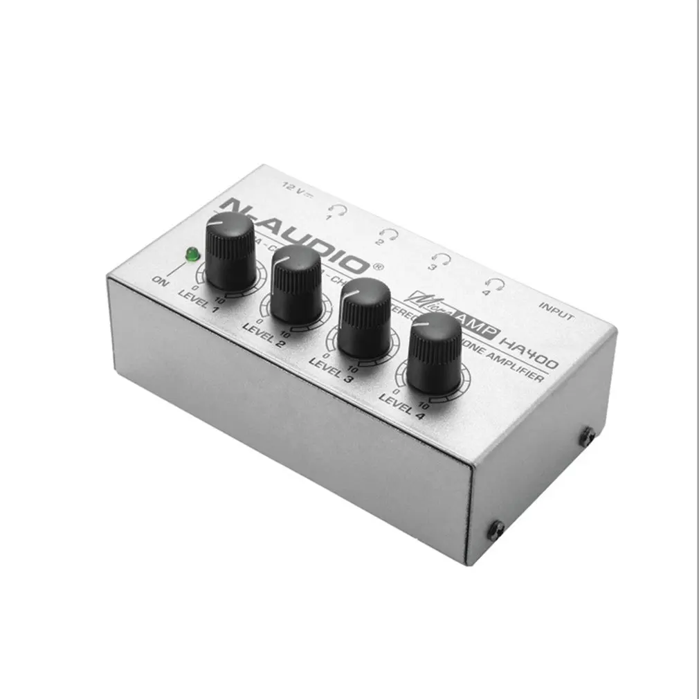 HA400 Ultra compact 4 Channels Mini Portable Audio Stereo Headphone Amplifier with Power Adapter Microamp Amplifier