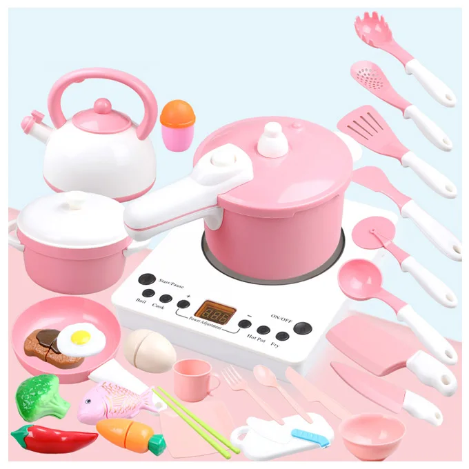 Дети играть миниатюрная кухонная индукционная плита кастрюли и сковородки и кухонная посуда аксессуары набор для приготовления пищи игрушки для детей