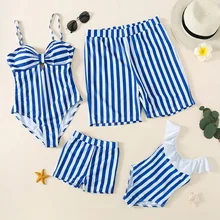 Traje de baño a juego para madre e hijo, bañador de una pieza a rayas con volantes, para playa, para padres e hijos, novedad de verano de 2021