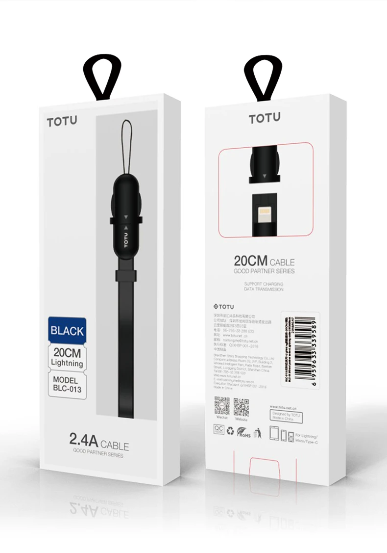 TOTU 20 см Освещение USB кабель для передачи данных и зарядки для Iphone Xs Max type C зарядный кабель для Iphone X 8 7 6 Plus зарядное устройство USB кабель