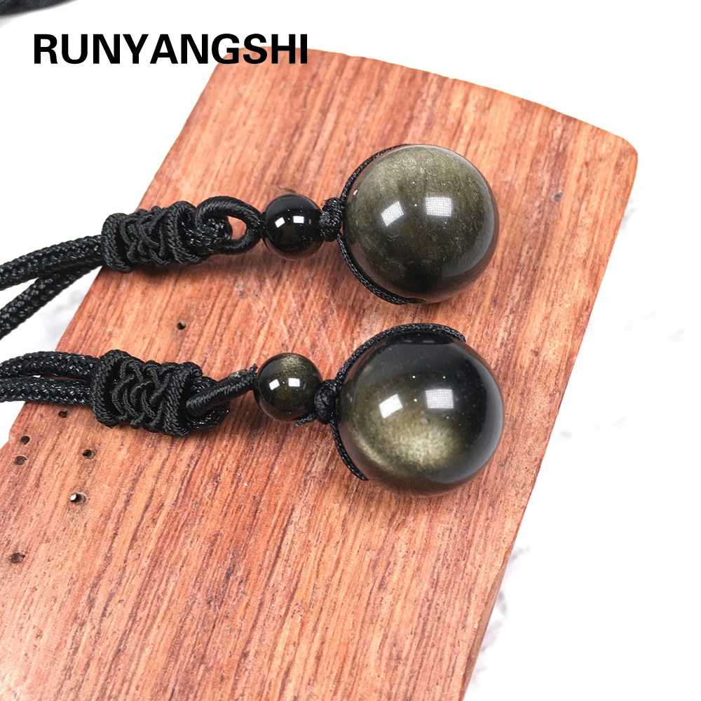 Runyangshi 1 шт. Золотой обсидиан 15 мм ожерелье с кулоном из бисера Прямая поставка