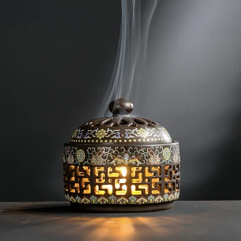 

Ceramic LED Incense Burners Portable Censer Incense Holder for Home Living Room Decoration Ornament Yoga Incense Gift
