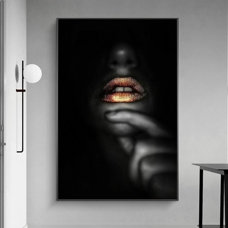 Сексуальные Золотые губы холст фотообои и принты черная девушка настенное