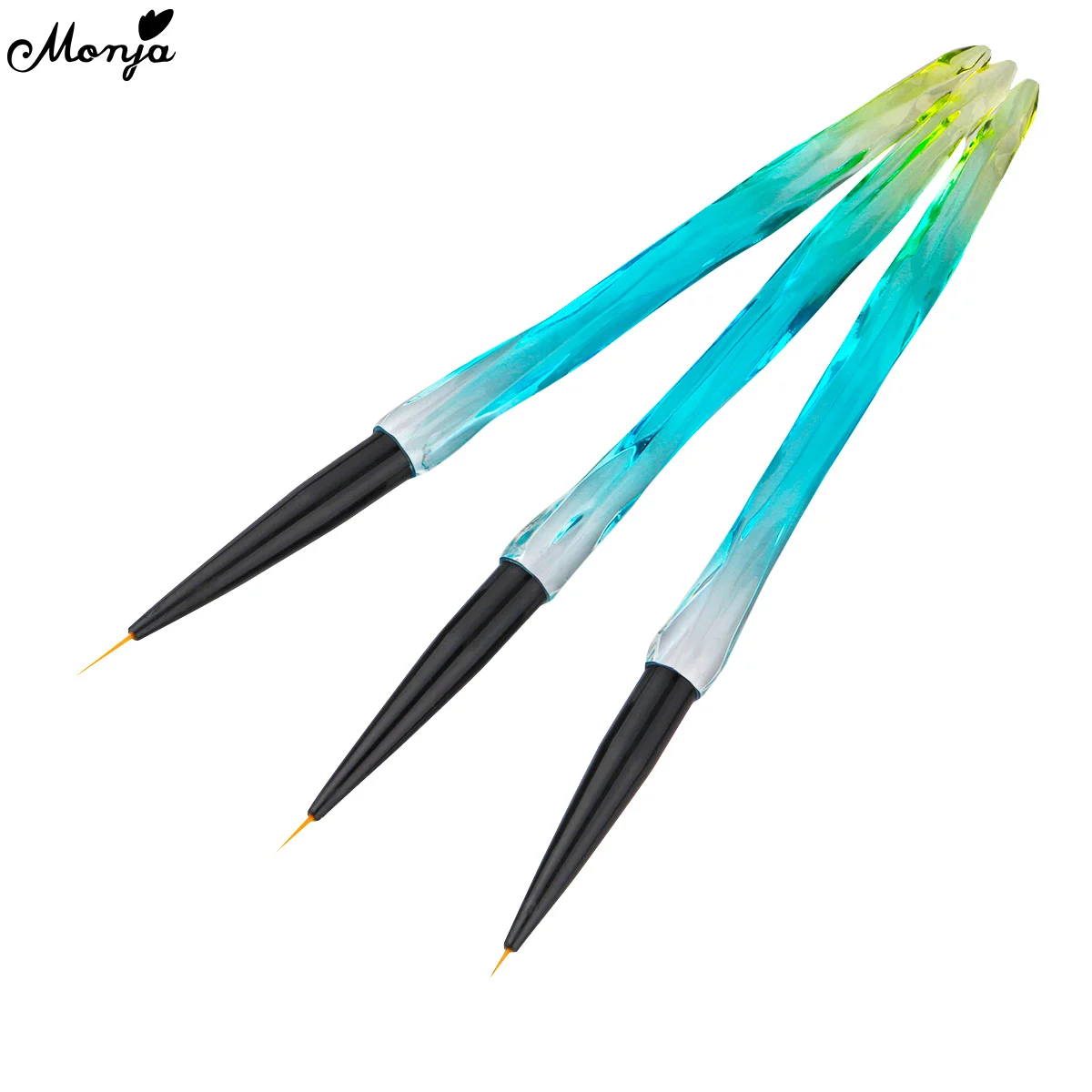 Monja, 3 шт., кисть для рисования французскими линиями, полосками и цветами, разноцветная ручка, акриловая УФ-гелевая ручка для наращивания, инструмент для рисования маникюра
