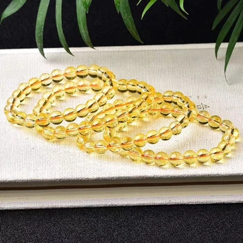 

8mm Genuine Natural Yellow Citrine Gemstone Crystal Clear Round Beads Women Bracelet Wealthy Stone Best Fashion Gift AAAAA