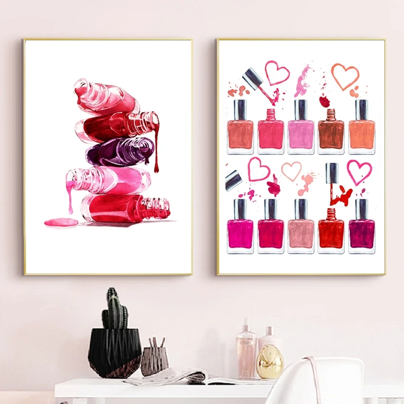 

Vanity Nail Polish Home Decor Art Canvas Painting Makeup Illustration Beauty Poster Nails Salon Studio Wall Pictures No Frame