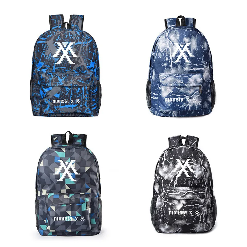 Комбинации печать рюкзаки, школьные сумки в стиле знаменитостей Стиль звезда молния рюкзак в студенческом стиле корейско-Стиль Повседневное спортивный школьный ранец из B