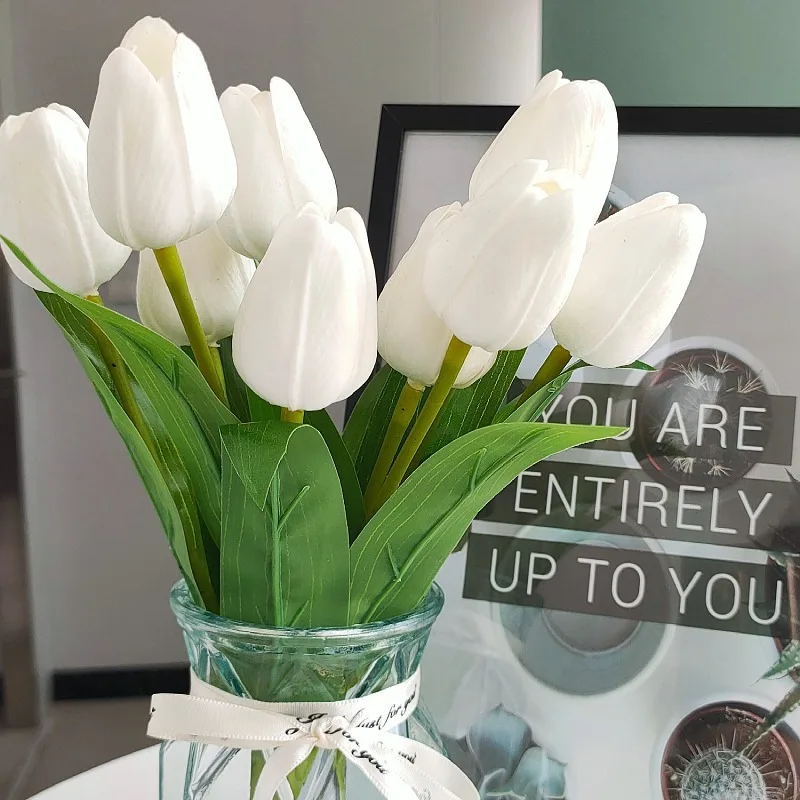 5 teste di lusso tulipani artificiali fiori bianco vero tocco Bouquet  Silicone fiore finto matrimonio casa soggiorno decorazioni natalizie -  AliExpress