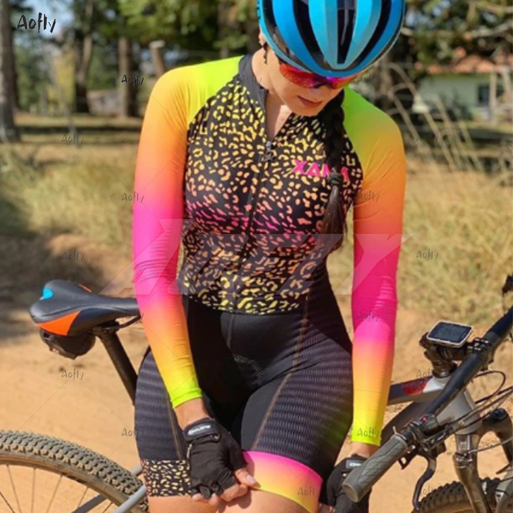 Mulher conjunto de roupas de ciclismo primavera outono longo jérsei ropa  deportiva mujer bmx terno mtb