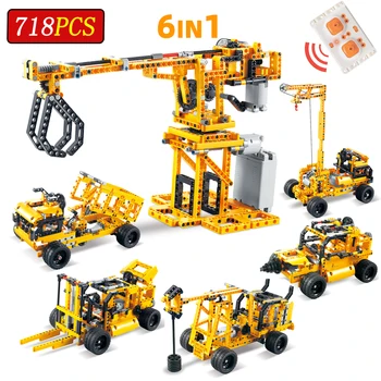 

6-in-1 Technic Engineering Crane Building Blocks Remote Control Truck City Construction vehicle car STEM Toys For Children kids