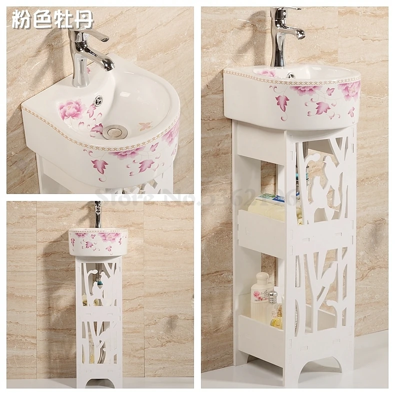 Taiwan Basin One Small Balcony Wash Basin Small Family Ceramic Floor-to-ceiling Wash Basin Bathroom Corner Hanging Basin