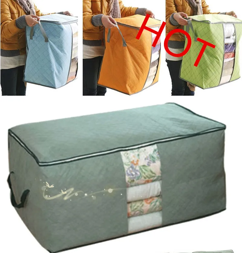 Hot Sale Storage Bag Box Portable Organizer Non Woven Underbed Pouch Storage Box Bamboo Clothing Storaging Bag Quilted Handbag A