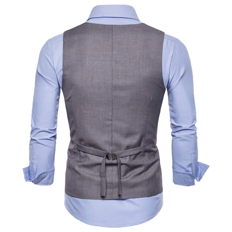 autumn new men's fashion U-neck solid color suit vest men's double-breasted casual vest men's slim large size suit vest