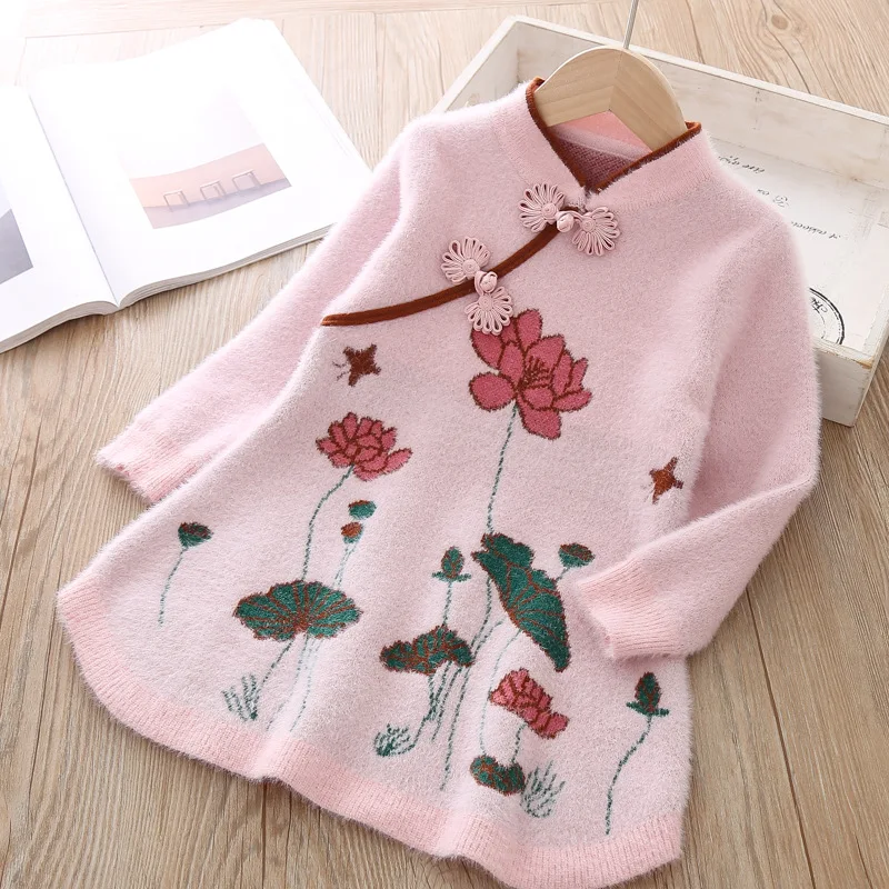 AH079 pink Платье для маленьких девочек; детский свитер; одежда принцессы для девочек; Vestidos; свадебное китайское платье Ципао с цветочным рисунком; детское платье для девочек - Цвет: AH079 pink