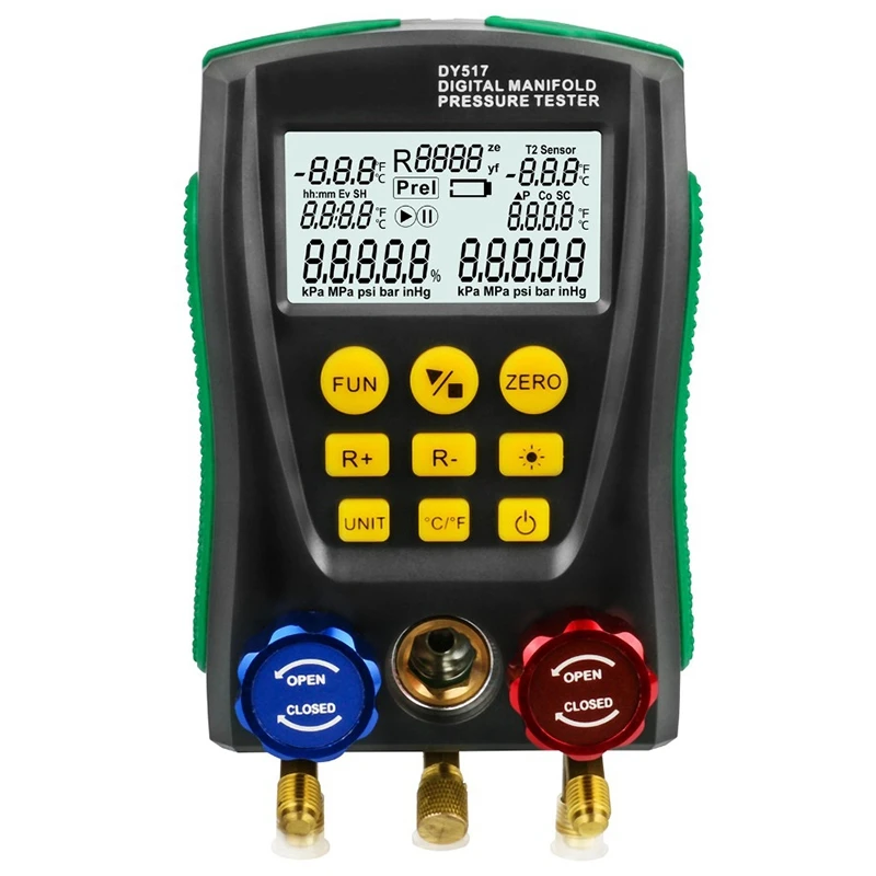 

Dy517A Pressure Gauge Refrigeration Digital Vacuum Pressure Manifold Tester Meter Hvac Temperature Tester Valve Tool Kit
