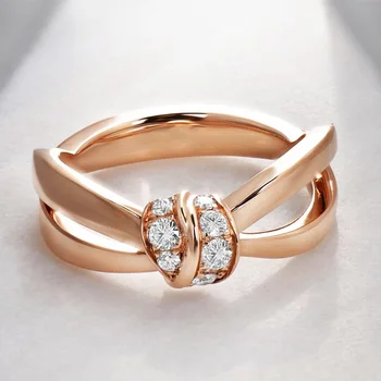 

Huitan Rose Gold Color Bowknot Women Ring Crystal Zircon Cute Birthday Gift Anniversary Girl Finger Ring Fashion Beauty Jewelry