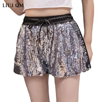 

Women's Summer Shorts High Waist Sequin Women's Shorts 2020 New Korean Style Loose Casual Wide Leg mulher calções