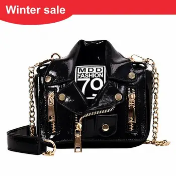 

New European Brand Designer Chain Motorcycle Bags Women Clothing Shoulder Rivet Jacket Bags Messenger Bag Women Leather Handbags