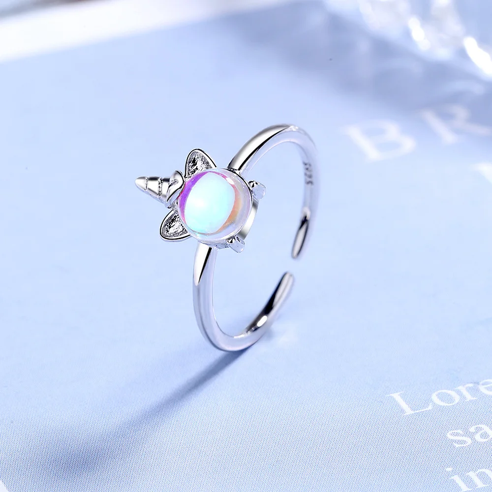 Chandler Korean  Moonstone Unicorn Ring Girls Open Multicolor Stone Opal Animal Rings Wedding Engagement Bridal Accessory