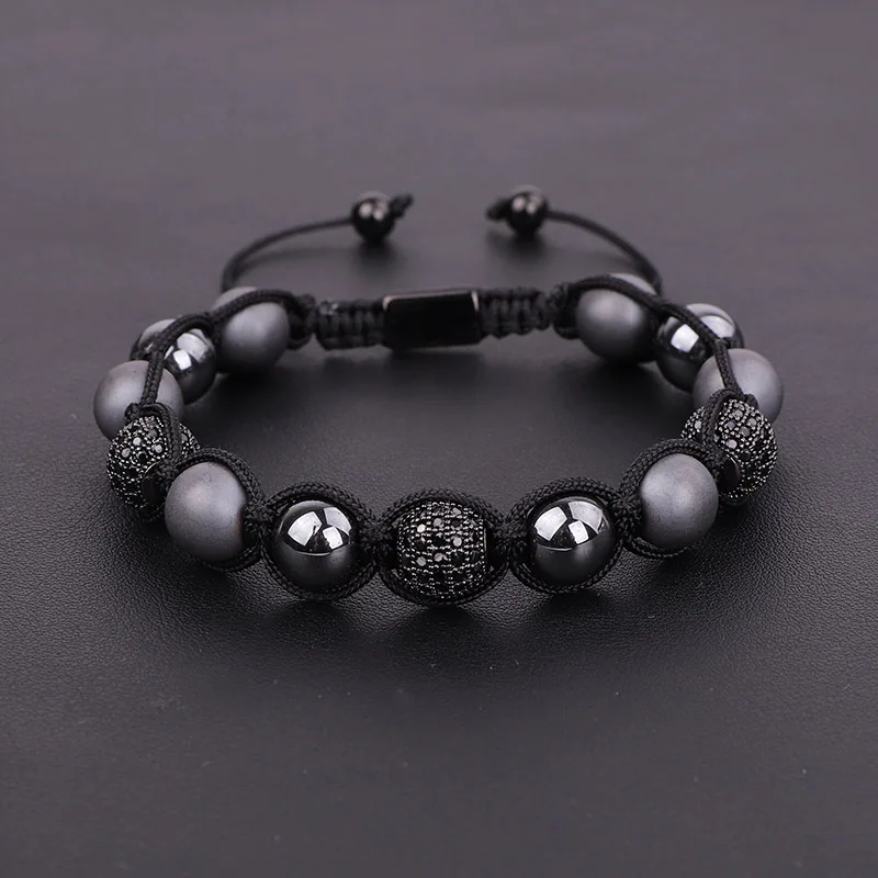 New Design Fashion Men Jewelry Bracelet Hematite Beads CZ Micro Ball Macrame Beaded Adjustable Bracelet Men - Image 5