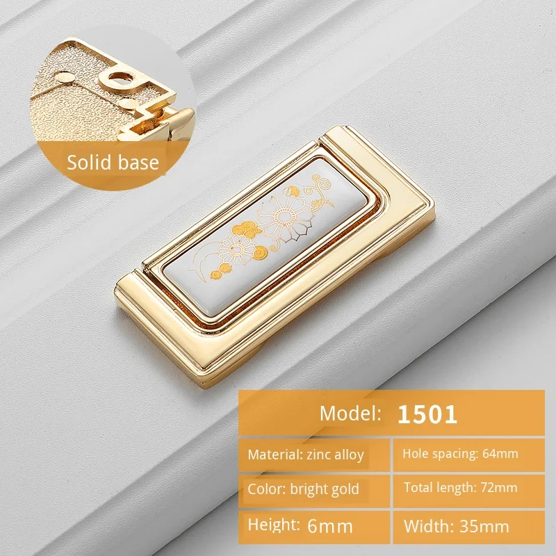 JD European Cabinet Wardrobe Door Single Hole Handle Gold Ceramic Handle Modern American Flower Pattern Drawer Furniture Handle - Цвет: 1501-C.C64mm