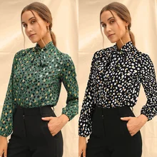 Autumn and Winter Elegant Long-sleeved Blouse Chiffon Shirt Female Printed Shirt Fashion Casual Slim Top Office Lady Blouse