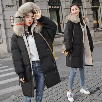 

Winter Long Parkas Women Winter Puffer Jacket Coat Thicken Cotton Warm Jacket Black Parka Overcoat Womens Parkas Fur Hooded Coat