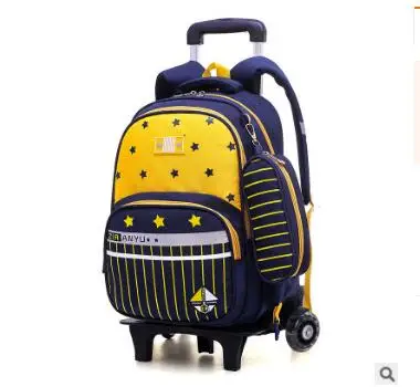School Trolley Backpack Bags for Kids Student Wheeled School Bag on Wheels for Boys Children Travel Bags with Wheels - Цвет: yellow 2 wheels